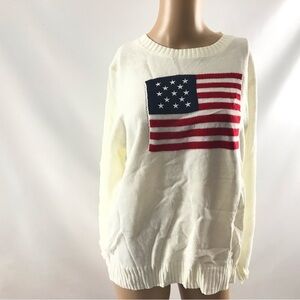 New American Flag Sweater Long Sleeve Patriotic Size L July 4th Pullover Knit